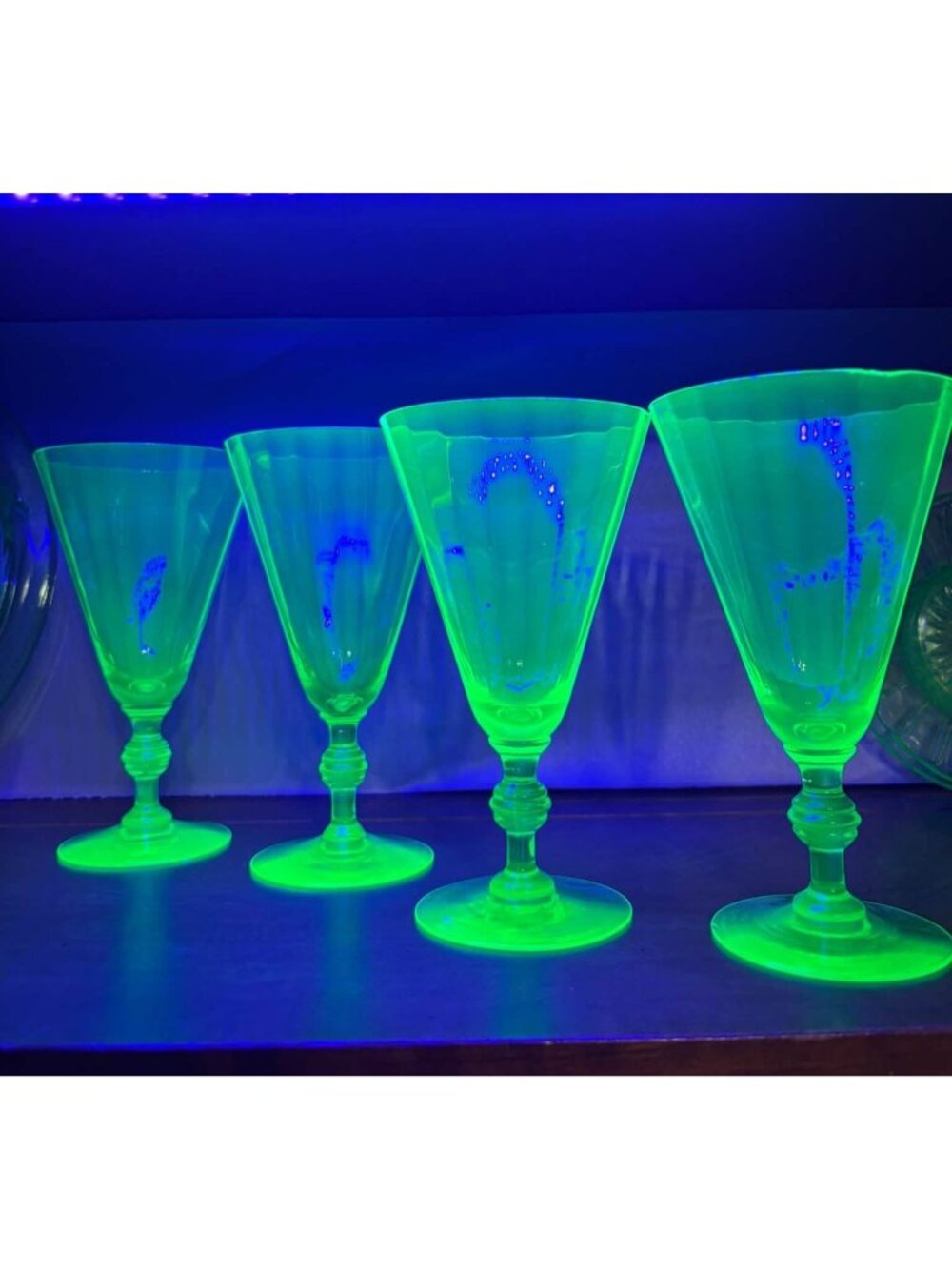 Vintage Uranium Glass Goblets Set of 4 – Green Footed Water Goblets – UV Reactiv